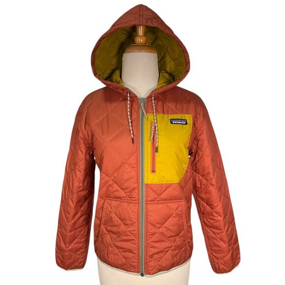 Patagonia Women XS Quilted Hooded Jacket Burnt Orange Mustard Lightweight Puffer - Picture 13 of 13
